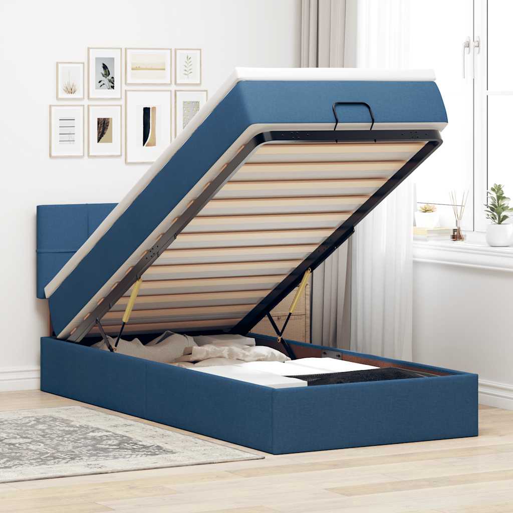 Ottoman bed met matras 90x190cm stof blauw is nu te koop bij PeponiXL, paradijselijk wonen!