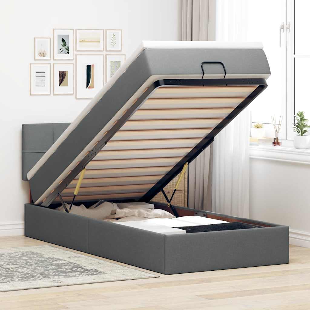 Bed met matras 90x200 cm stof donkergrijs is nu te koop bij PeponiXL, paradijselijk wonen!