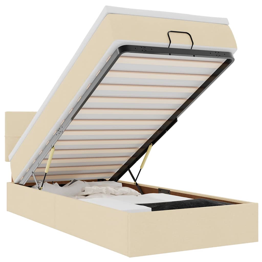 Bed met matras 100x200 cm stof crèmekleurig is nu te koop bij PeponiXL, paradijselijk wonen!