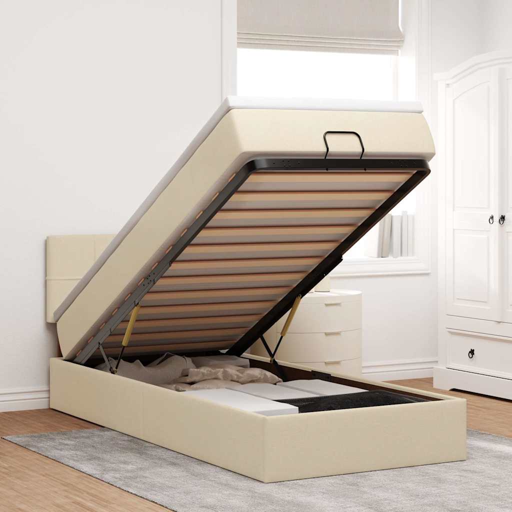 Bed met matras 100x200 cm stof crèmekleurig is nu te koop bij PeponiXL, paradijselijk wonen!