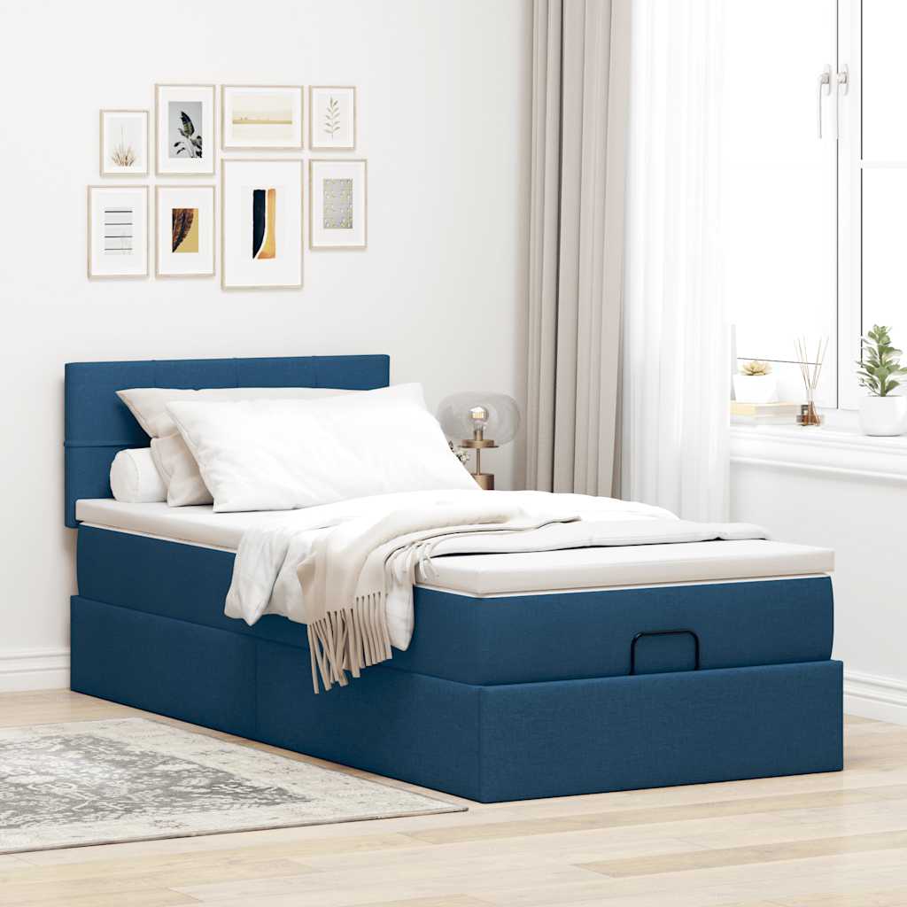 Bed met matras 100x200 cm stof blauw is nu te koop bij PeponiXL, paradijselijk wonen!
