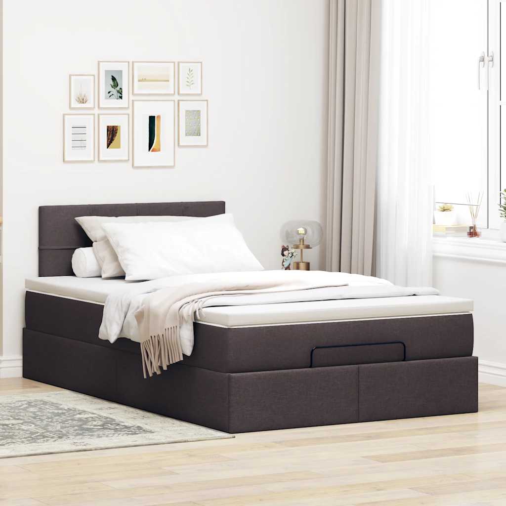 Ottoman bed met matras 120x190 cm stof donkerbruin is nu te koop bij PeponiXL, paradijselijk wonen!