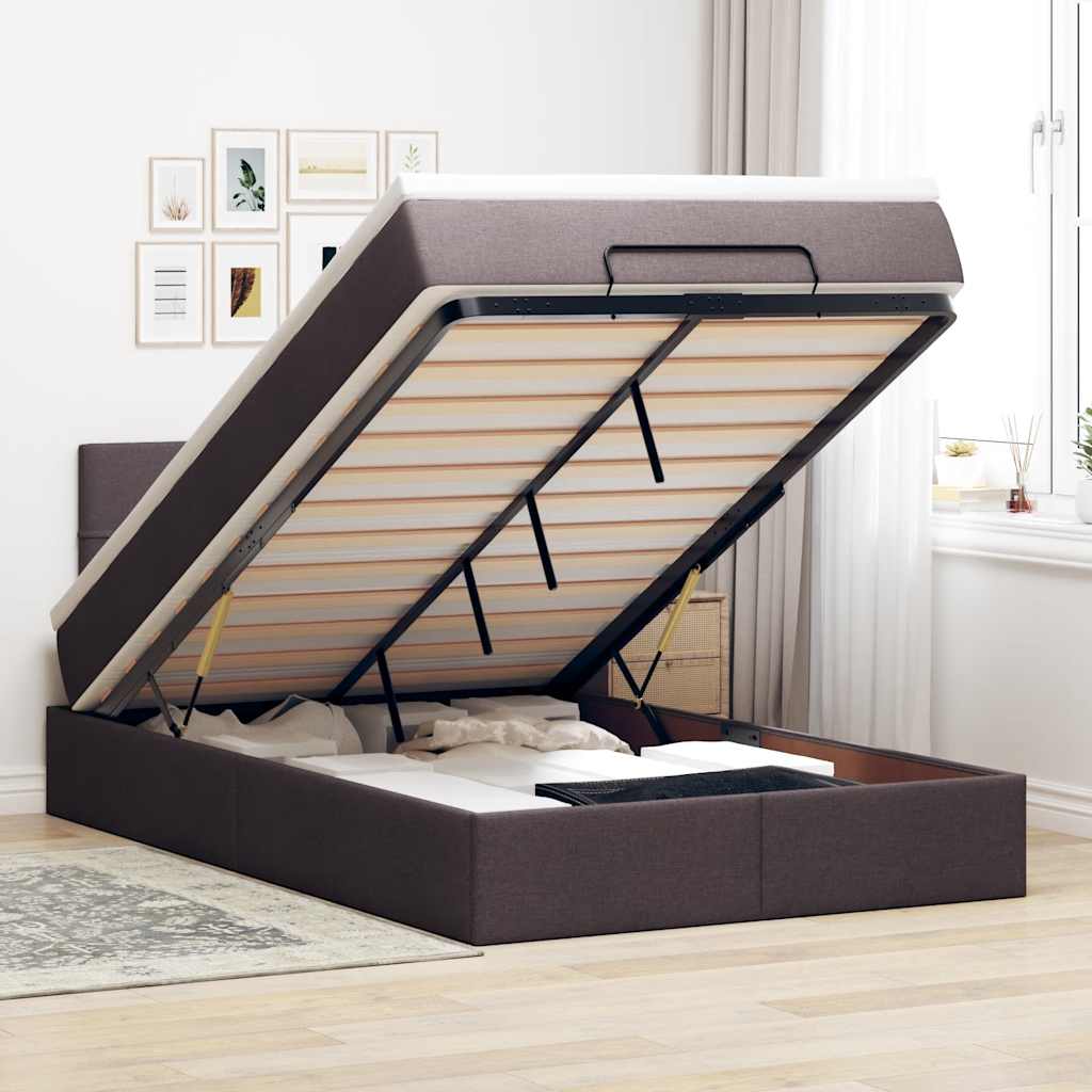 Ottoman bed met matras 120x190 cm stof donkerbruin is nu te koop bij PeponiXL, paradijselijk wonen!