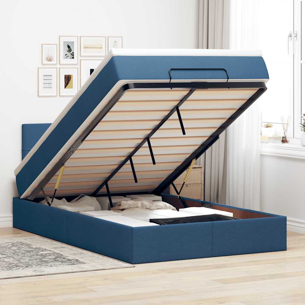 Bed met matras 120x200 cm stof blauw is nu te koop bij PeponiXL, paradijselijk wonen!
