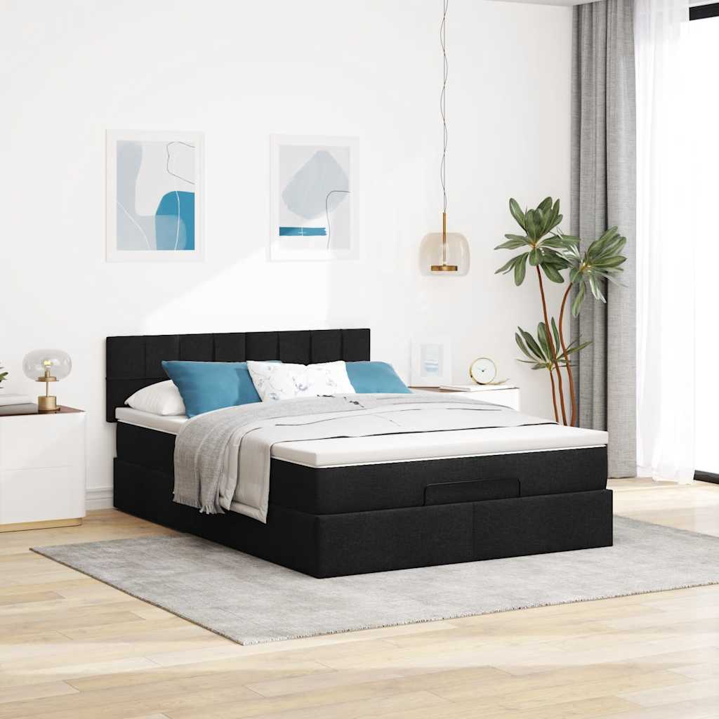 Bed met matras 140x190 cm stof zwart is nu te koop bij PeponiXL, paradijselijk wonen!