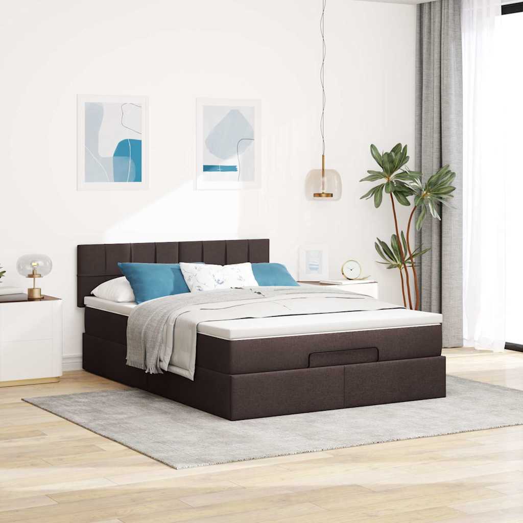 Bed met matras 140x190 cm stof donkerbruin is nu te koop bij PeponiXL, paradijselijk wonen!