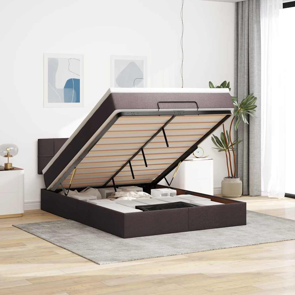 Bed met matras 140x190 cm stof donkerbruin is nu te koop bij PeponiXL, paradijselijk wonen!