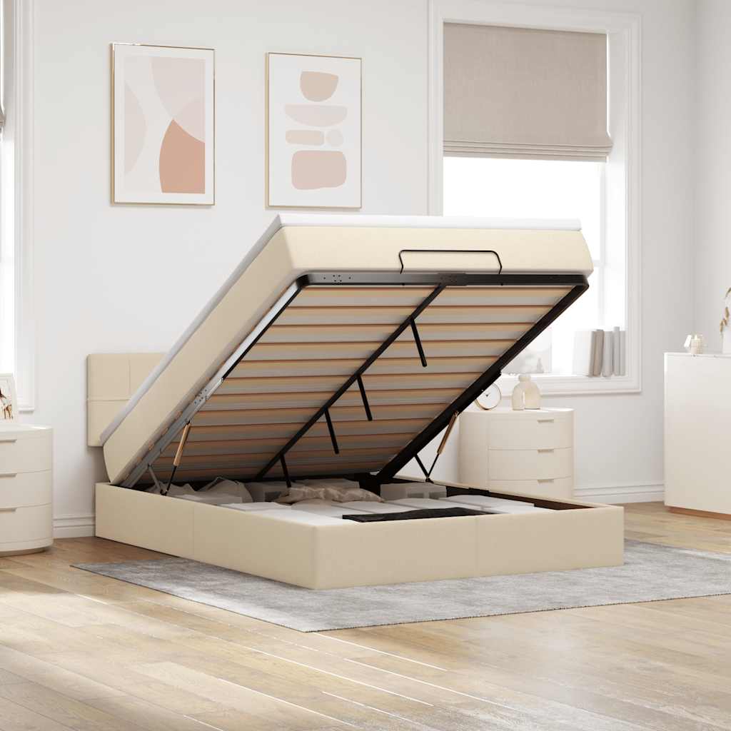 Bed met matras 140x190 cm stof crèmekleurig is nu te koop bij PeponiXL, paradijselijk wonen!