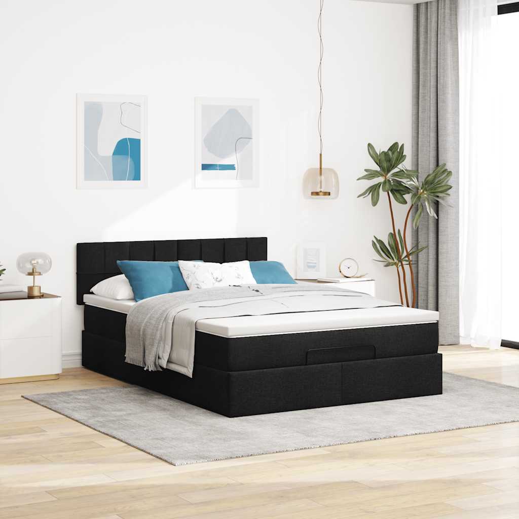 Bed met matras 140x200 cm stof zwart is nu te koop bij PeponiXL, paradijselijk wonen!