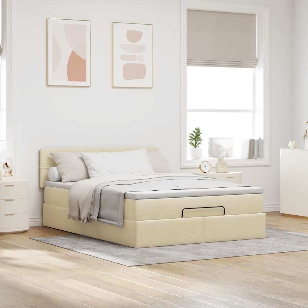 Bed met matras 140x200 cm stof crèmekleurig is nu te koop bij PeponiXL, paradijselijk wonen!
