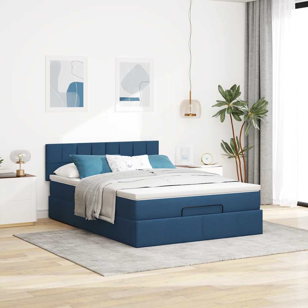 Ottoman bed met matras 140x200cm stof blauw is nu te koop bij PeponiXL, paradijselijk wonen!