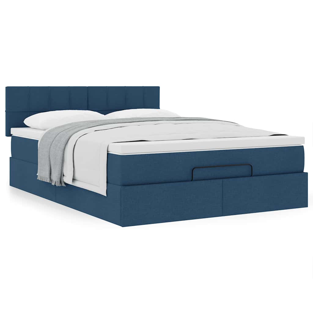 Ottoman bed met matras 140x200cm stof blauw is nu te koop bij PeponiXL, paradijselijk wonen!