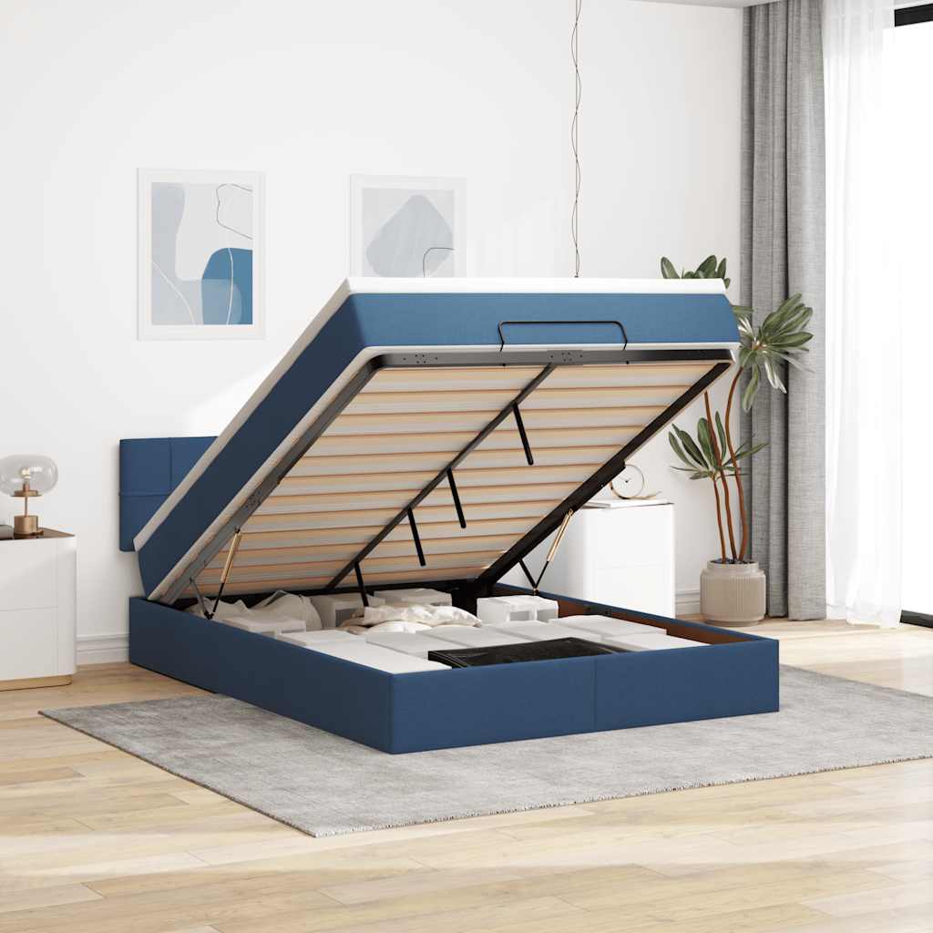 Ottoman bed met matras 140x200cm stof blauw is nu te koop bij PeponiXL, paradijselijk wonen!