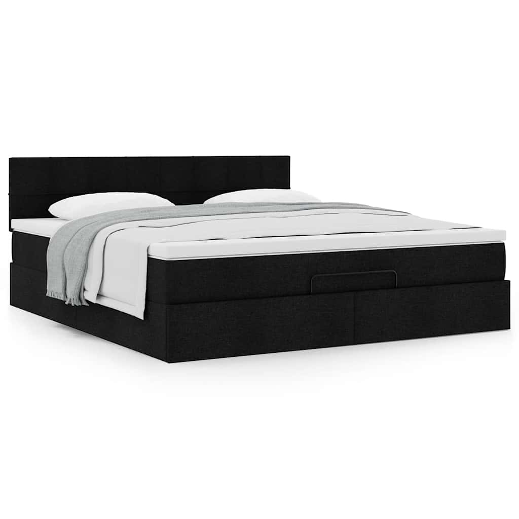 Ottoman bed met matras 160x200cm stof zwart is nu te koop bij PeponiXL, paradijselijk wonen!