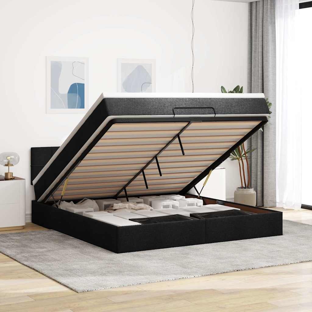 Ottoman bed met matras 160x200cm stof zwart is nu te koop bij PeponiXL, paradijselijk wonen!