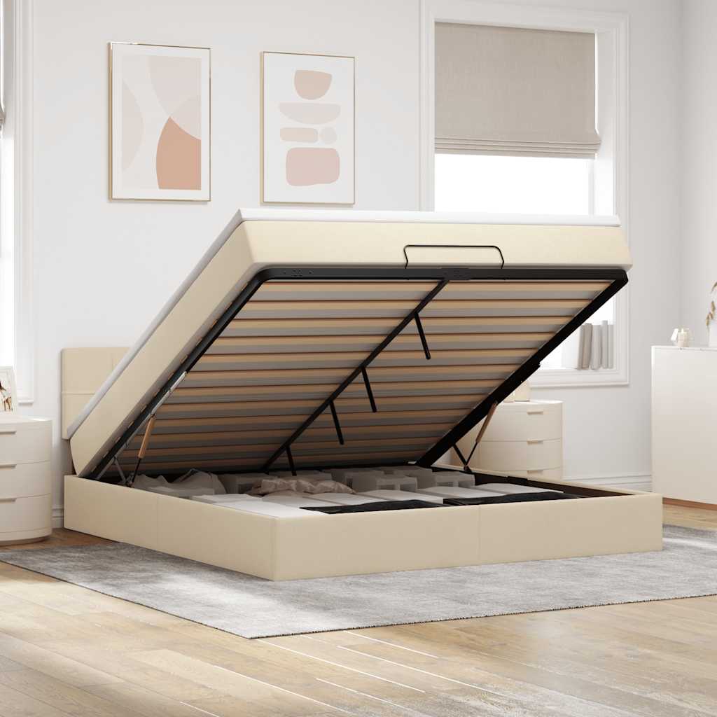 Ottoman bed met matras 160x200cm stof crèmekleurig is nu te koop bij PeponiXL, paradijselijk wonen!