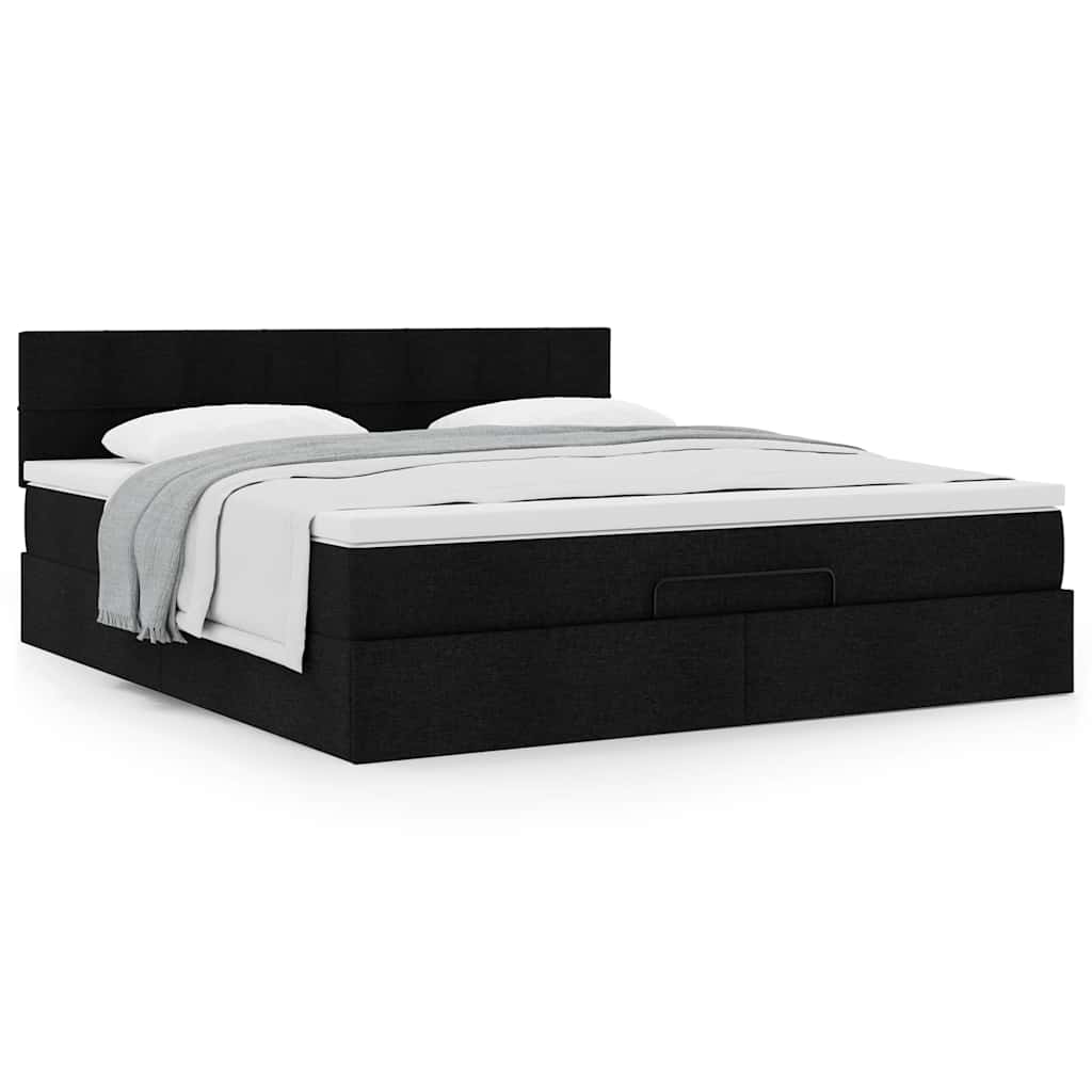 Ottoman bed met matras 180x200cm stof zwart is nu te koop bij PeponiXL, paradijselijk wonen!