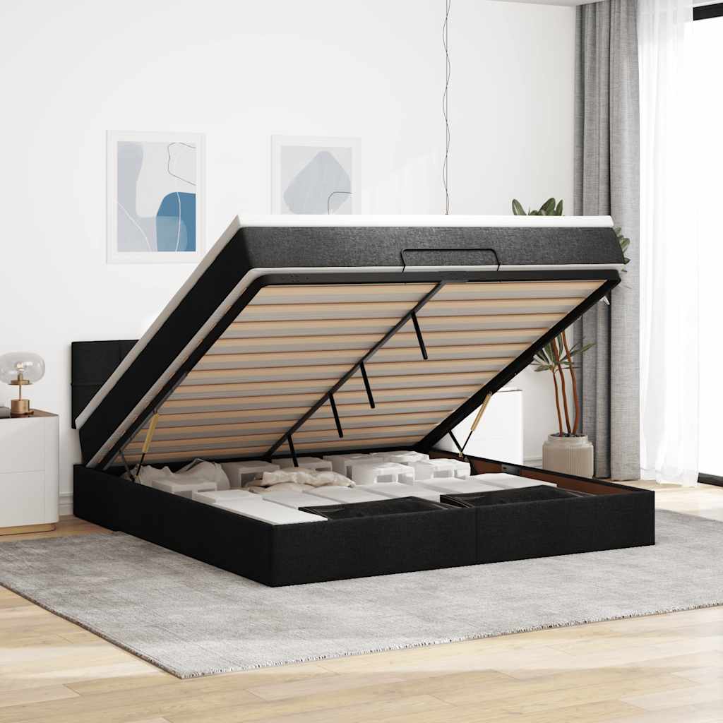 Ottoman bed met matras 180x200cm stof zwart is nu te koop bij PeponiXL, paradijselijk wonen!
