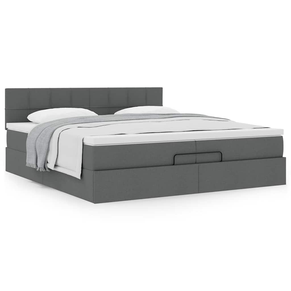 Ottoman bed met matras 200x200 cm stof donkergrijs is nu te koop bij PeponiXL, paradijselijk wonen!