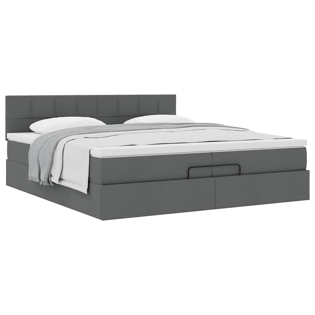 Ottoman bed met matras 200x200 cm stof donkergrijs is nu te koop bij PeponiXL, paradijselijk wonen!