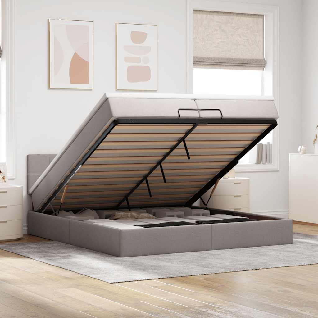 Ottoman bed met matras 200x200 cm stof taupe is nu te koop bij PeponiXL, paradijselijk wonen!