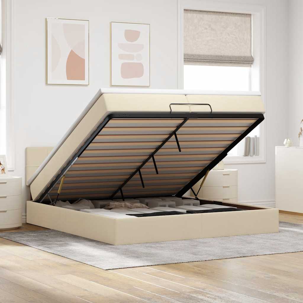 Ottoman bed met matras 200x200 cm stof crèmekleurig