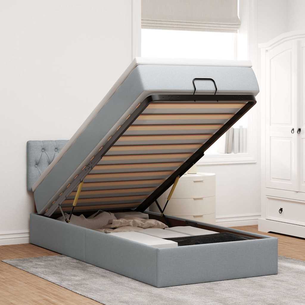 Ottoman bed met matras 80x200cm stof lichtgrijs is nu te koop bij PeponiXL, paradijselijk wonen!