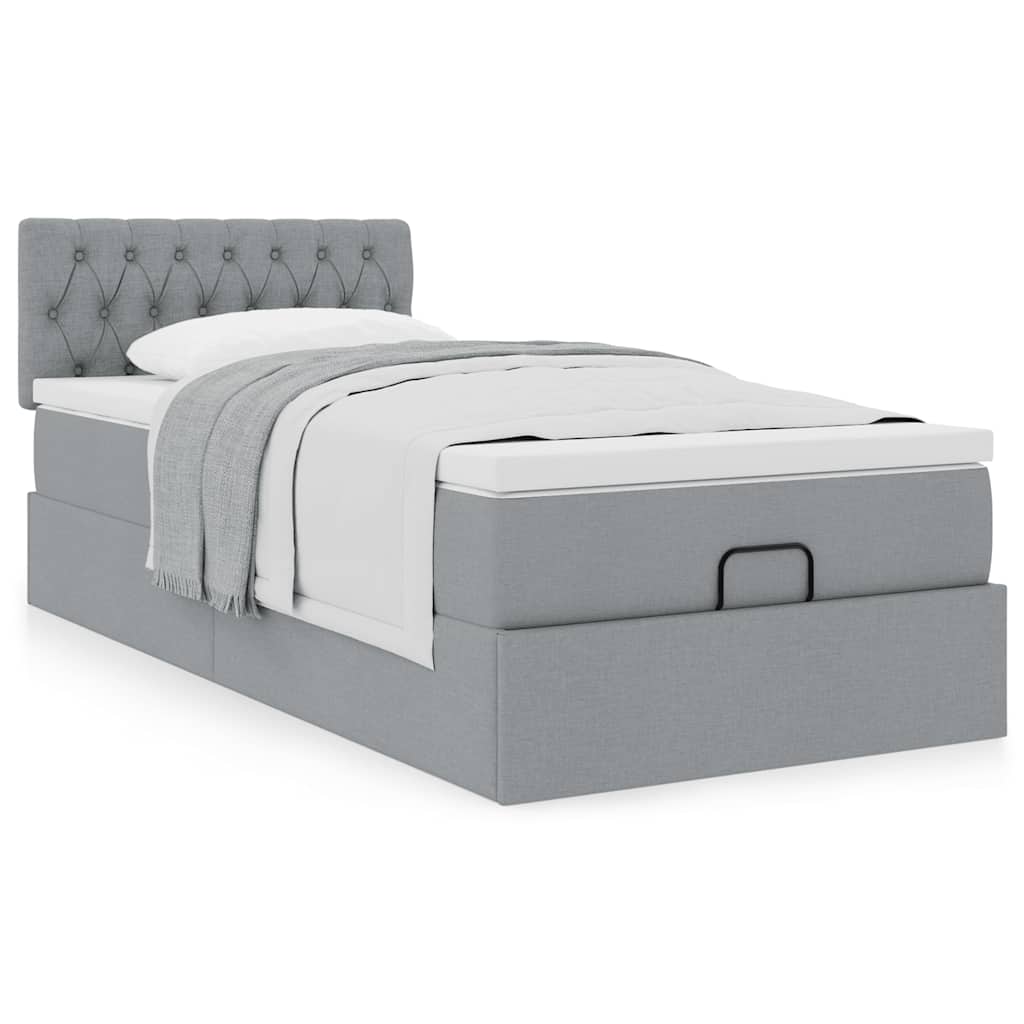 Ottoman bed met matras 80x200cm stof lichtgrijs is nu te koop bij PeponiXL, paradijselijk wonen!