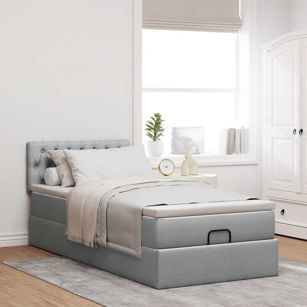 Ottoman bed met matras 80x200cm stof lichtgrijs is nu te koop bij PeponiXL, paradijselijk wonen!