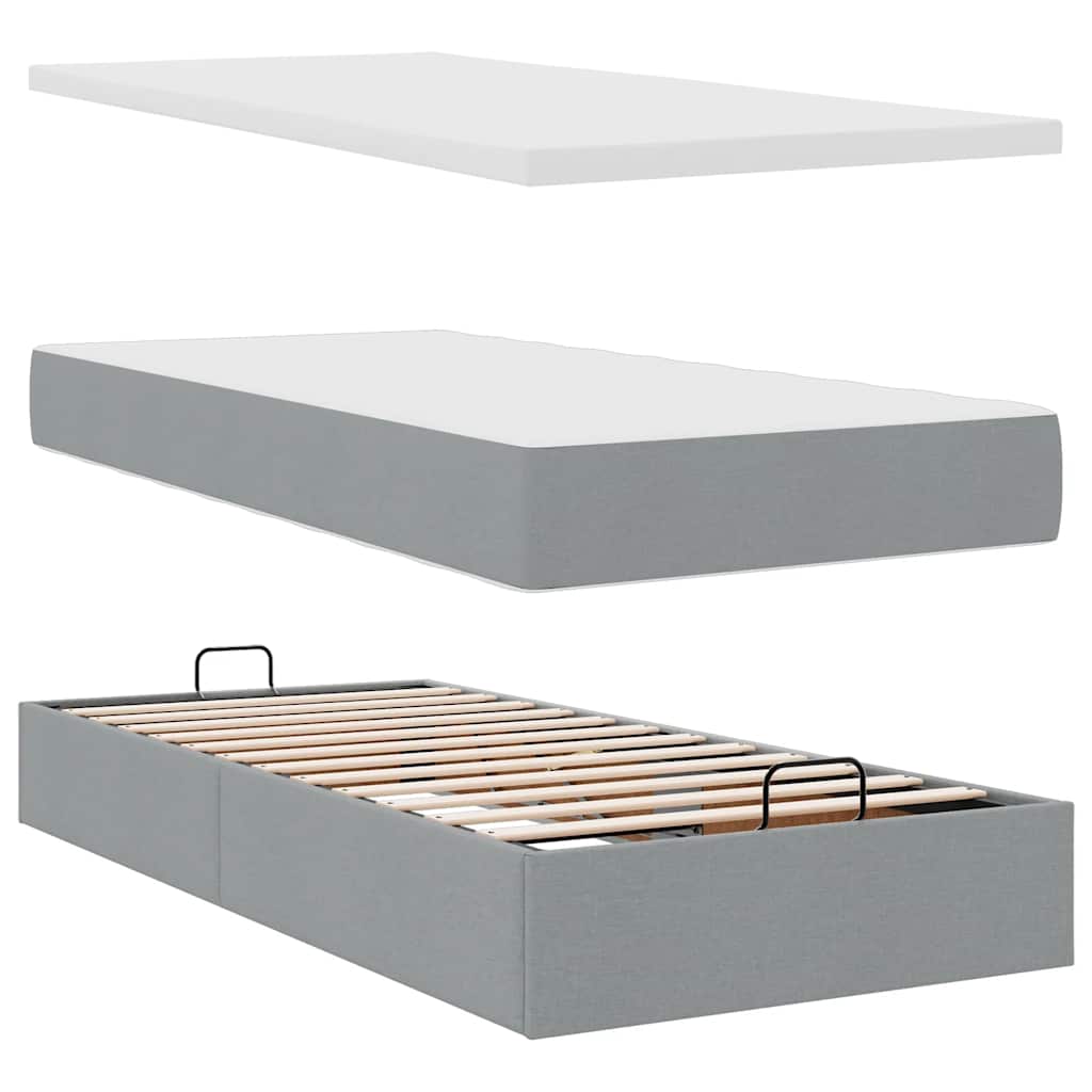 Ottoman bed met matras 90x190cm stof lichtgrijs is nu te koop bij PeponiXL, paradijselijk wonen!
