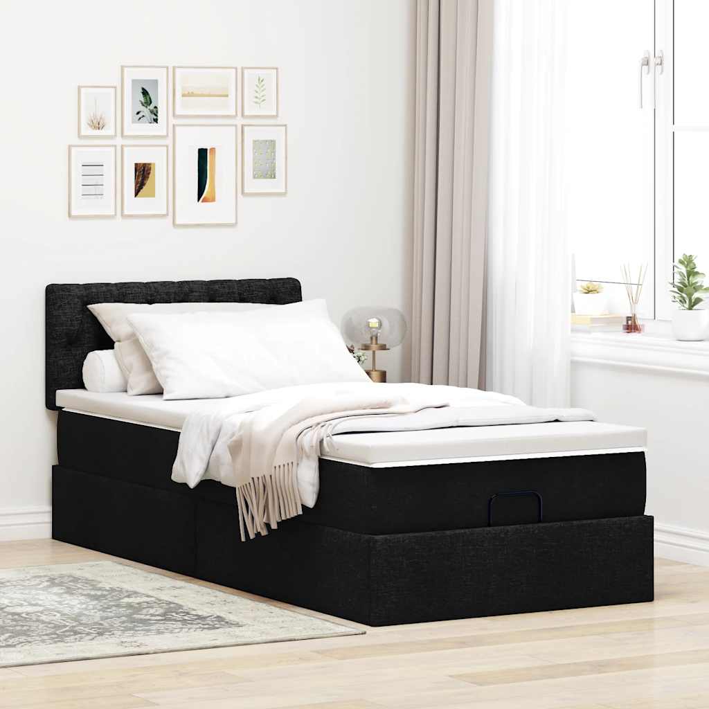 Ottoman bed met matras 90x190cm stof zwart is nu te koop bij PeponiXL, paradijselijk wonen!