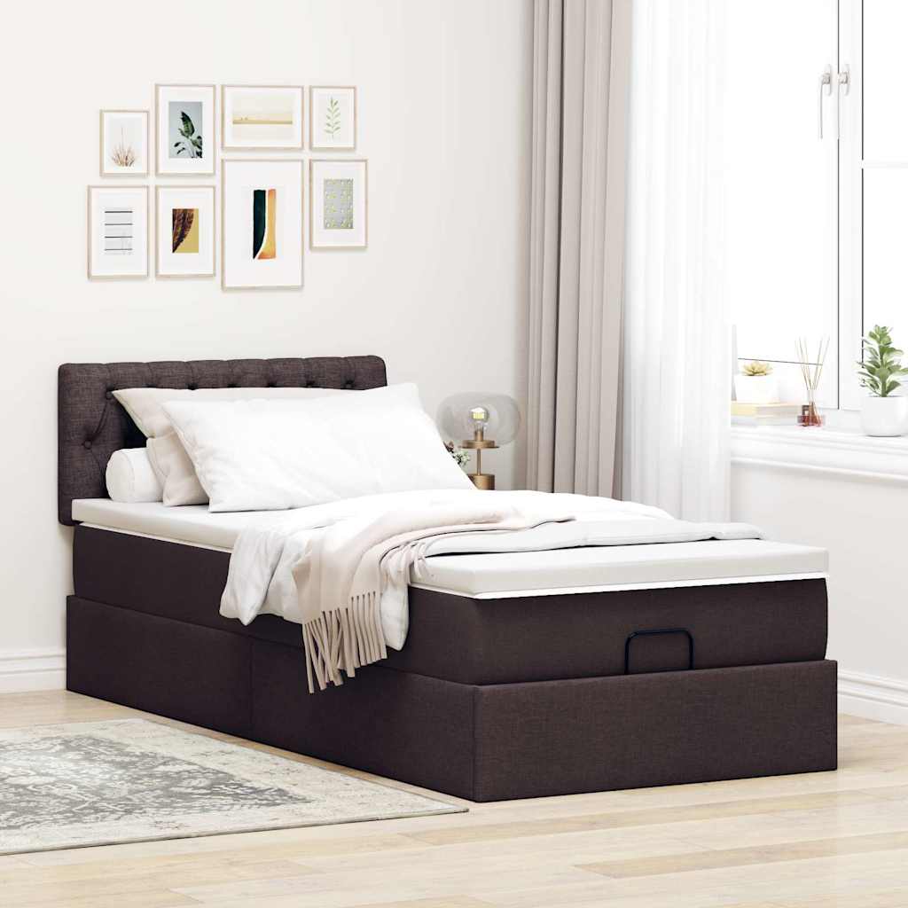 Ottoman bed met matras 90x190cm stof donkerbruin is nu te koop bij PeponiXL, paradijselijk wonen!