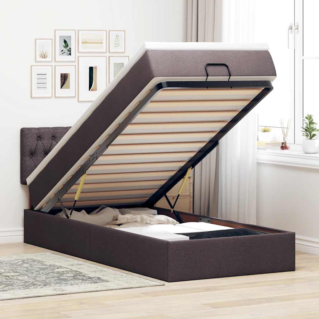 Ottoman bed met matras 90x190cm stof donkerbruin is nu te koop bij PeponiXL, paradijselijk wonen!