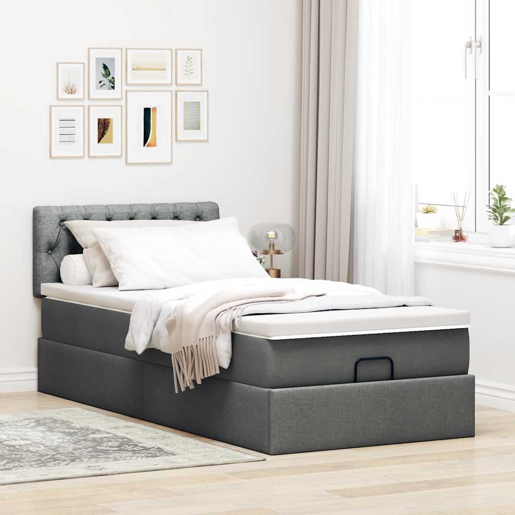 Bed met matras 90x200 cm stof donkergrijs is nu te koop bij PeponiXL, paradijselijk wonen!