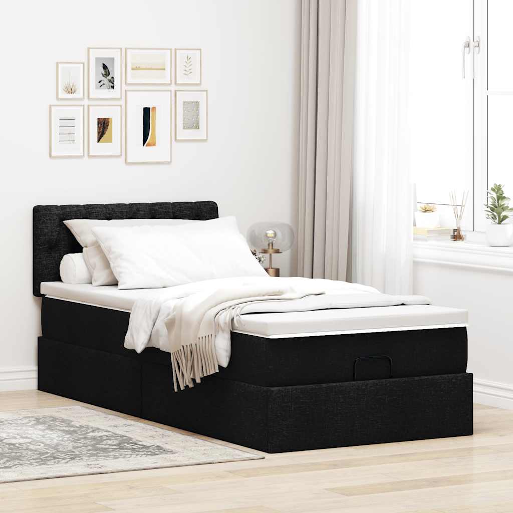Bed met matras 90x200 cm stof zwart is nu te koop bij PeponiXL, paradijselijk wonen!
