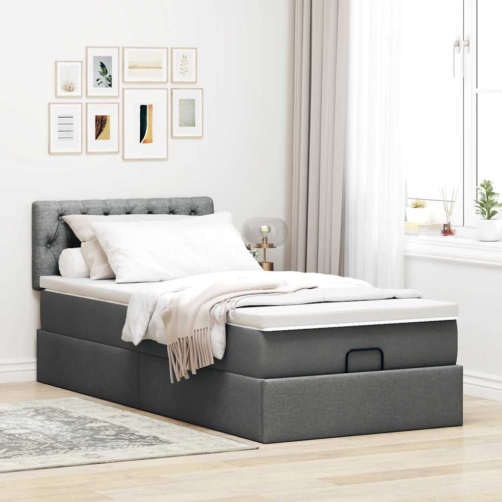 Ottoman bed met matras 100x200cm stof donkergrijs is nu te koop bij PeponiXL, paradijselijk wonen!