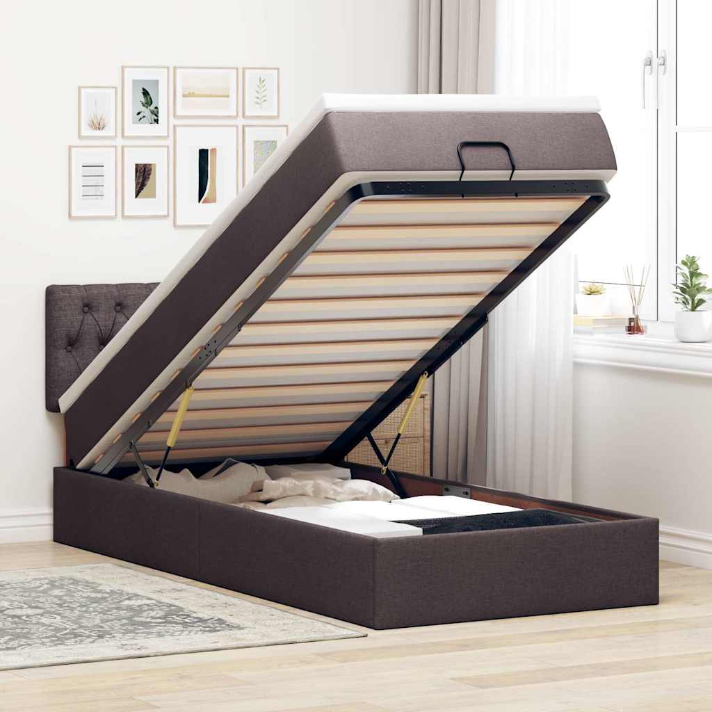 Bed met matras 100x200 cm stof donkerbruin is nu te koop bij PeponiXL, paradijselijk wonen!