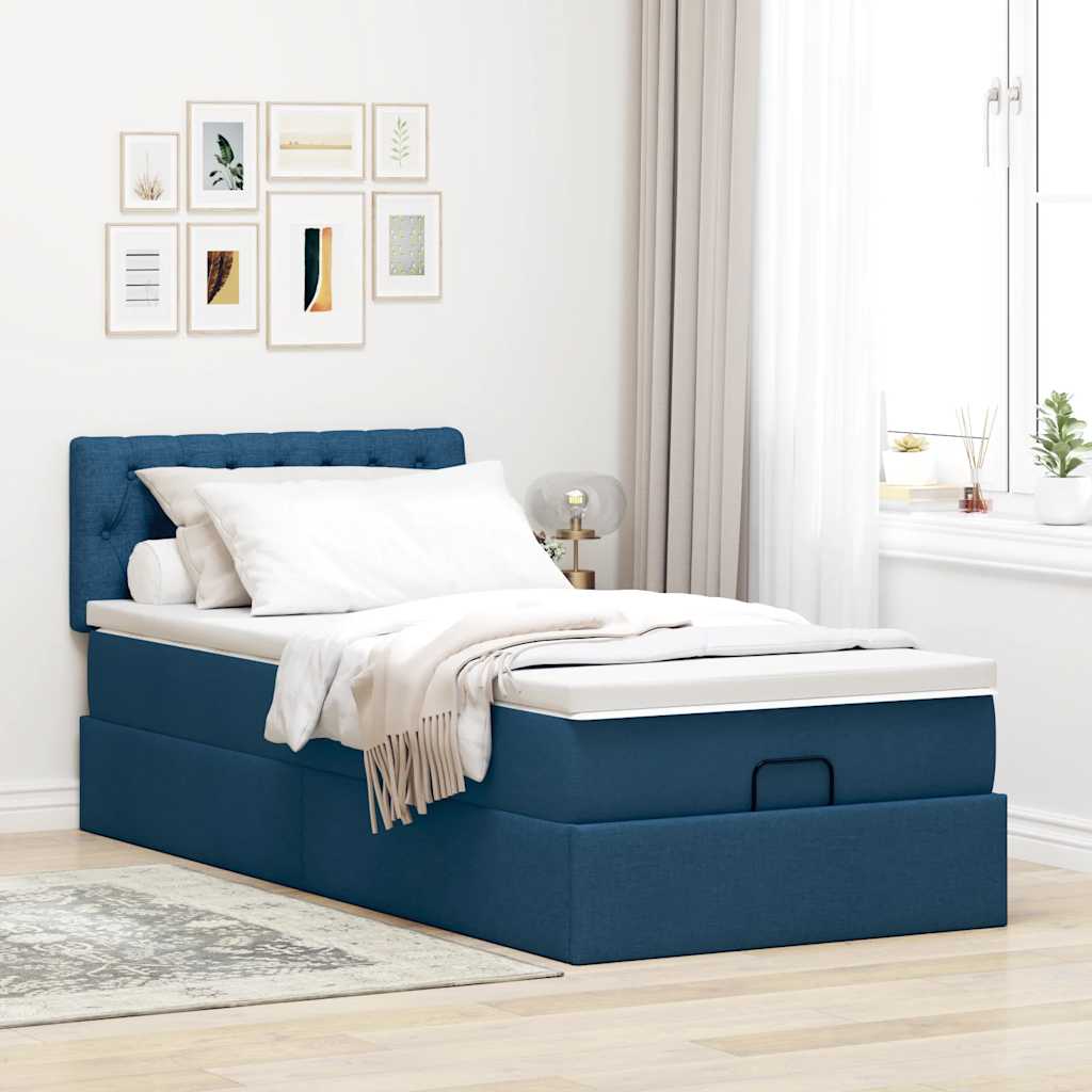Bed met matras 100x200 cm stof blauw is nu te koop bij PeponiXL, paradijselijk wonen!