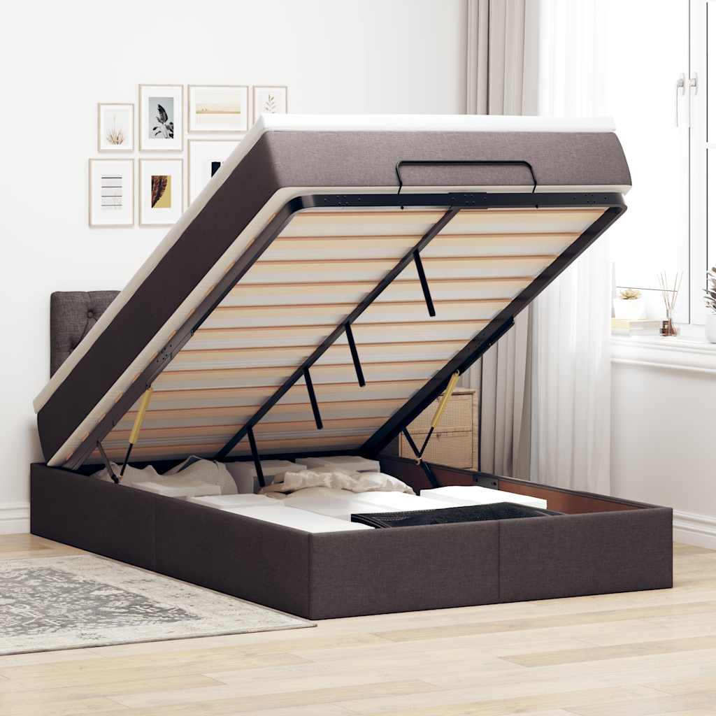 Ottoman bed met matras 120x190 cm stof donkerbruin is nu te koop bij PeponiXL, paradijselijk wonen!