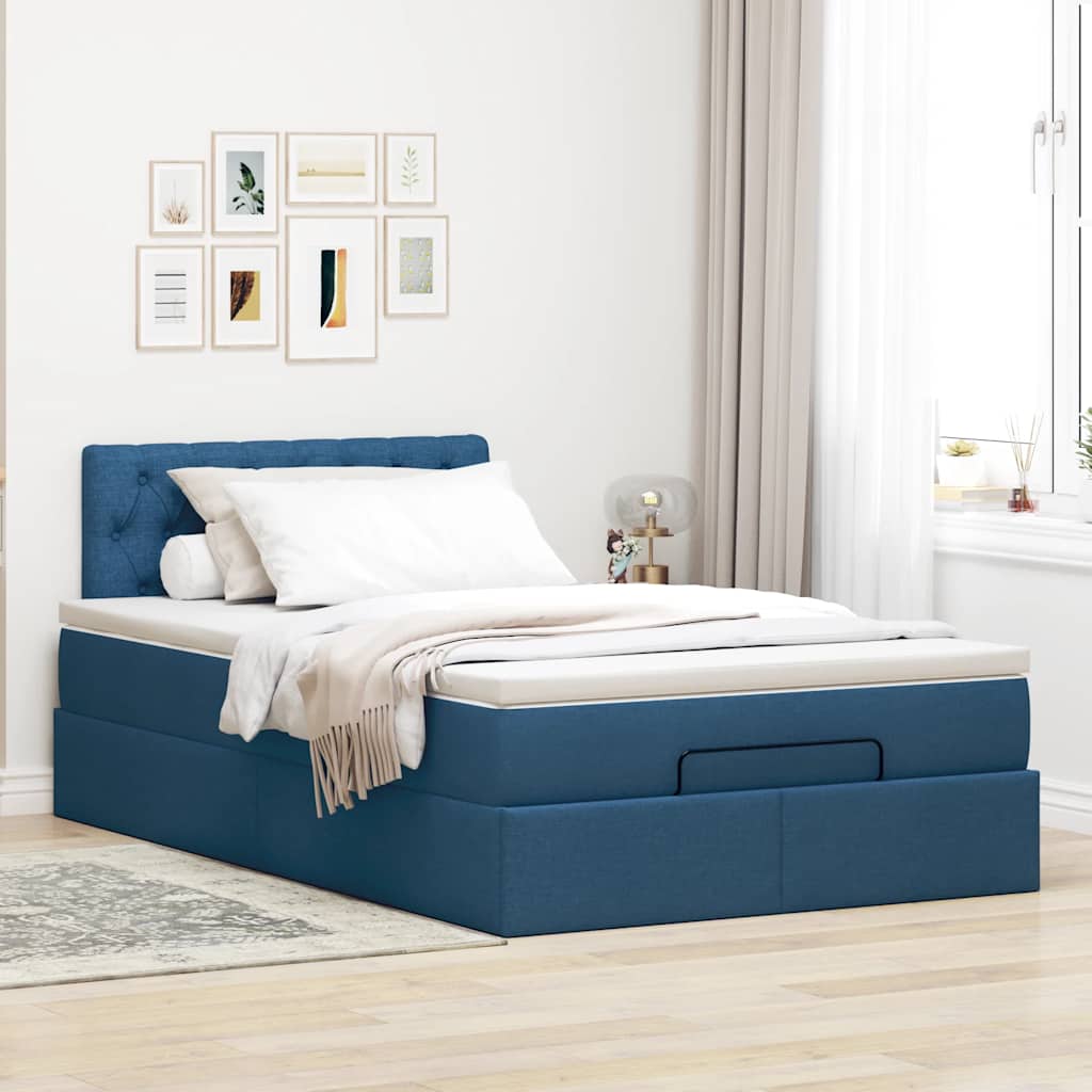 Bed met matras 120x200 cm stof blauw is nu te koop bij PeponiXL, paradijselijk wonen!