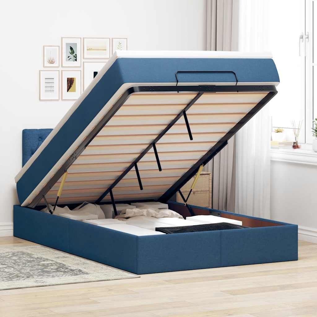Bed met matras 120x200 cm stof blauw is nu te koop bij PeponiXL, paradijselijk wonen!