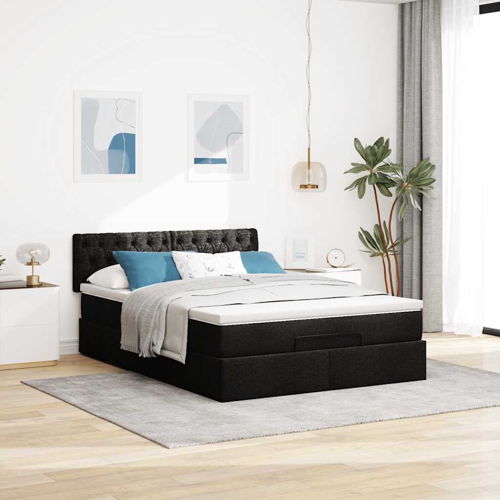 Bed met matras 140x190 cm stof zwart is nu te koop bij PeponiXL, paradijselijk wonen!