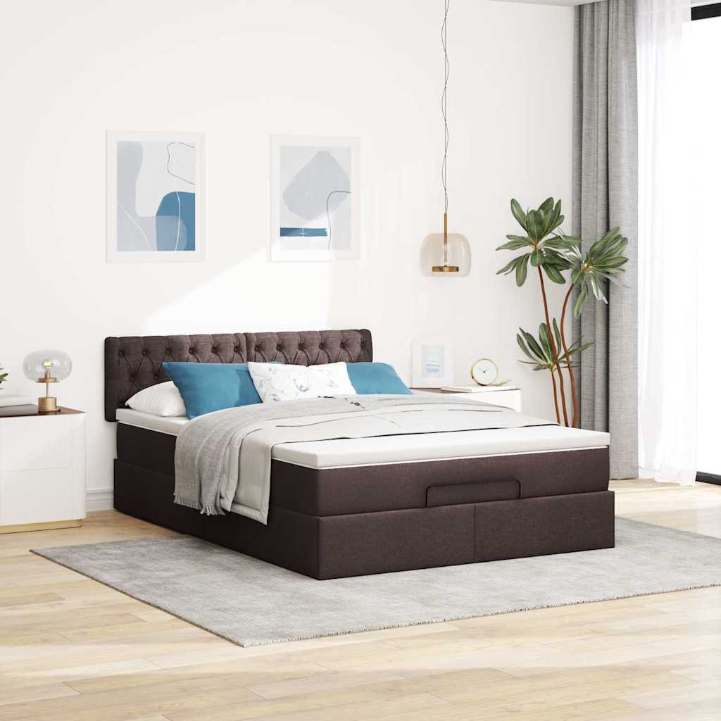 Bed met matras 140x190 cm stof donkerbruin is nu te koop bij PeponiXL, paradijselijk wonen!