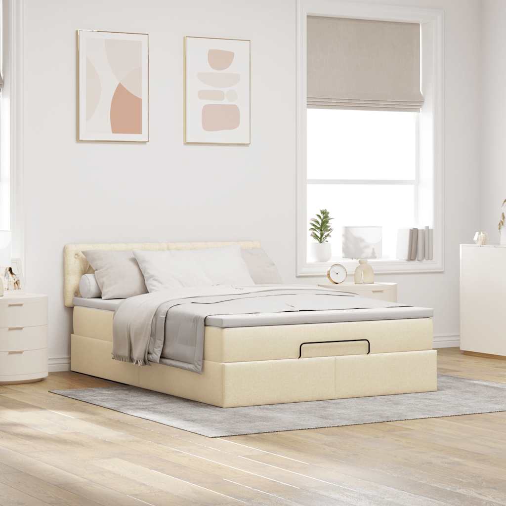 Bed met matras 140x190 cm stof crèmekleurig is nu te koop bij PeponiXL, paradijselijk wonen!