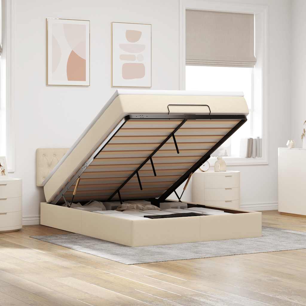Bed met matras 140x190 cm stof crèmekleurig is nu te koop bij PeponiXL, paradijselijk wonen!