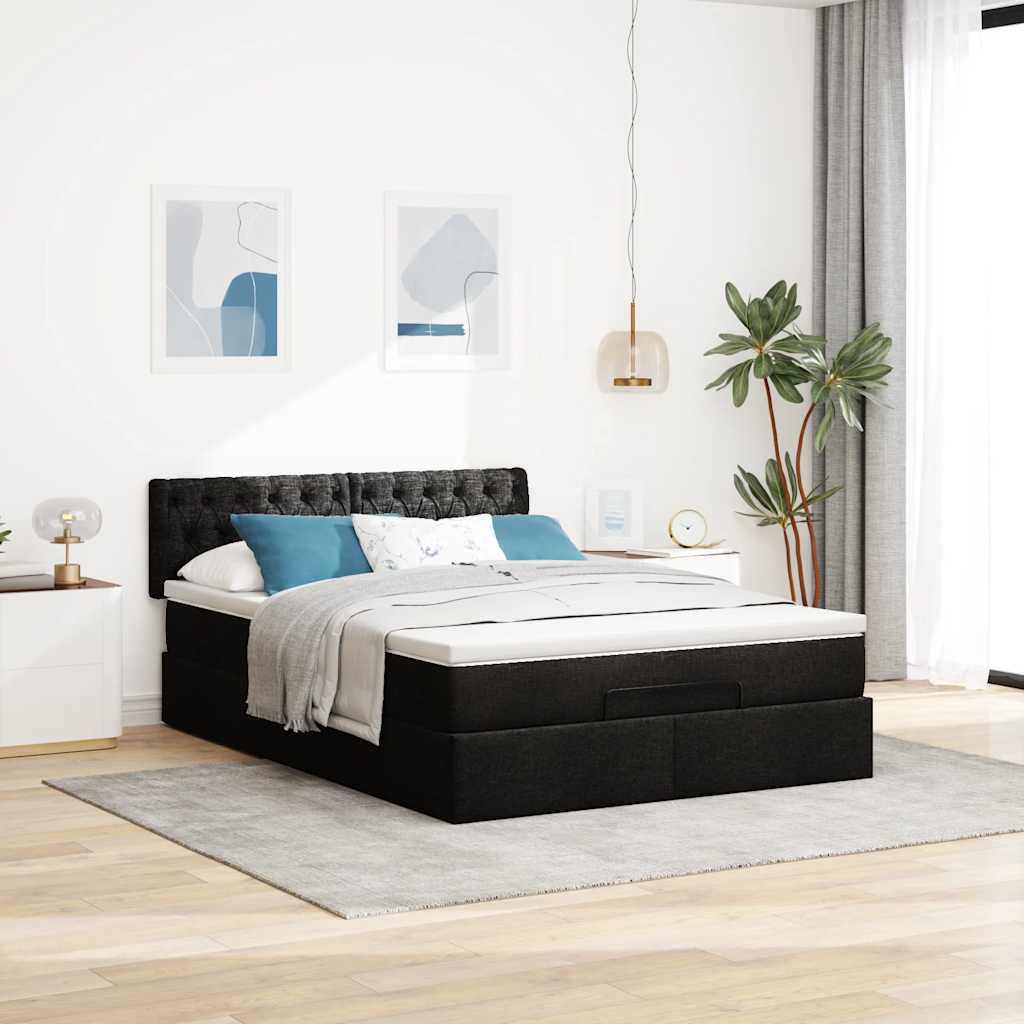Bed met matras 140x200 cm stof zwart is nu te koop bij PeponiXL, paradijselijk wonen!
