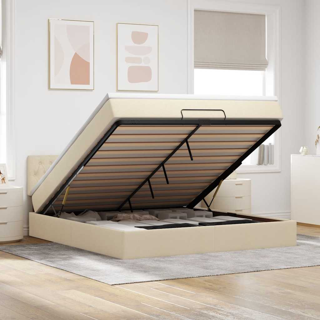 Ottoman bed met matras 160x200cm stof crèmekleurig is nu te koop bij PeponiXL, paradijselijk wonen!