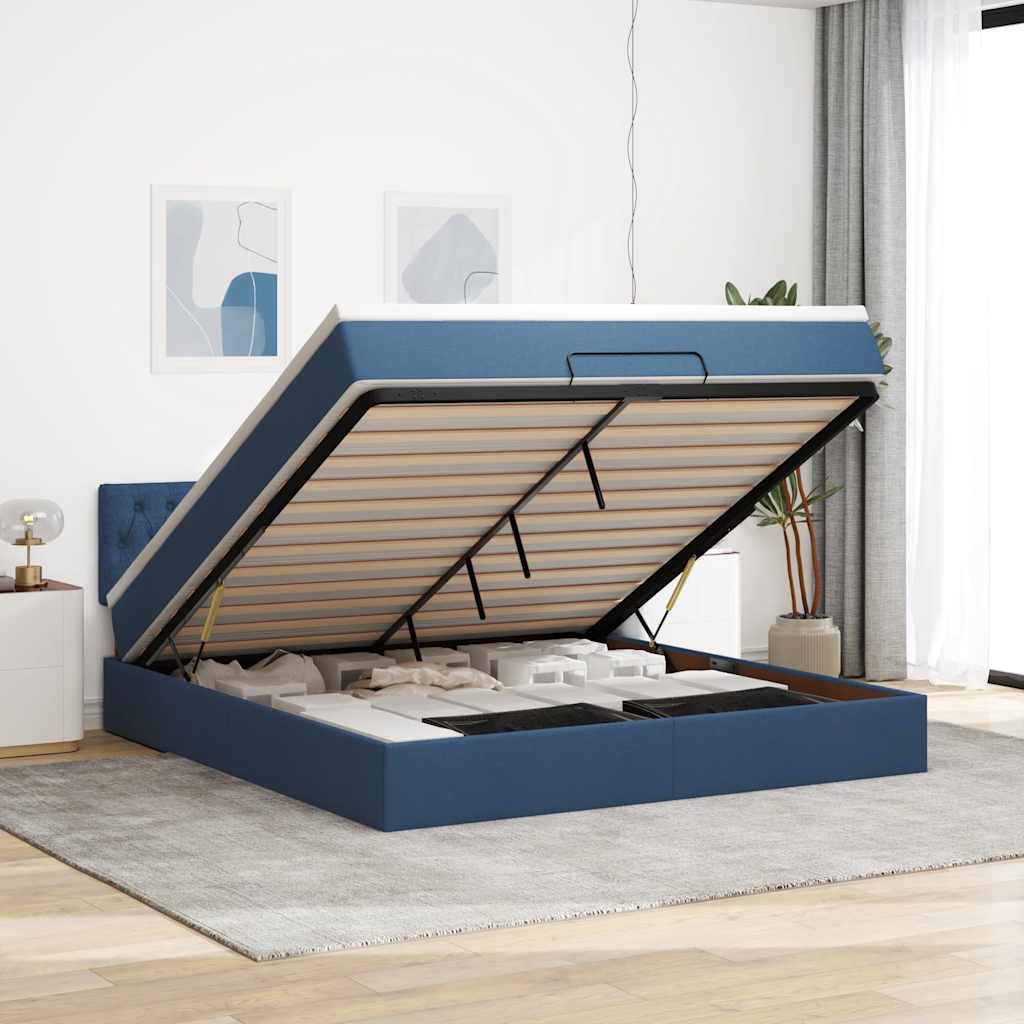 Ottoman bed met matras 160x200cm stof blauw is nu te koop bij PeponiXL, paradijselijk wonen!