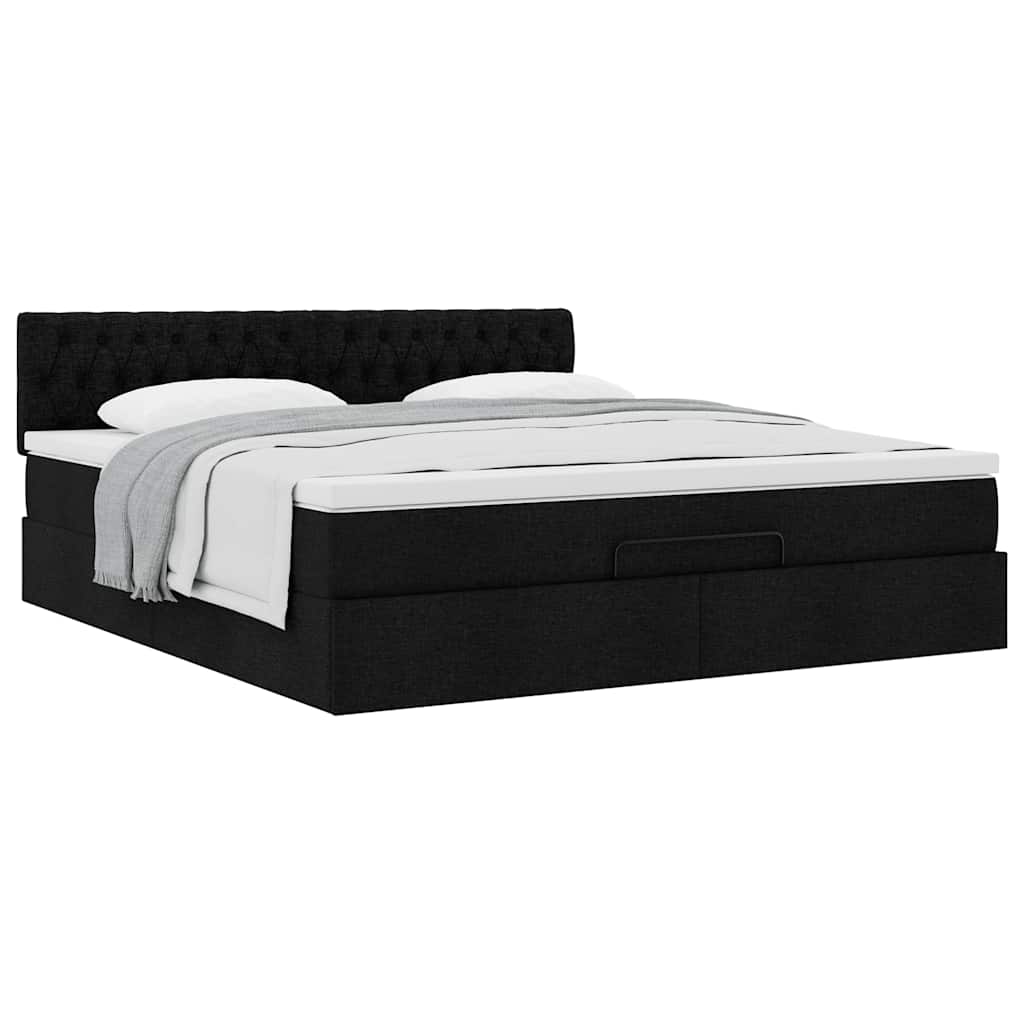 Ottoman bed met matras 180x200cm stof zwart is nu te koop bij PeponiXL, paradijselijk wonen!