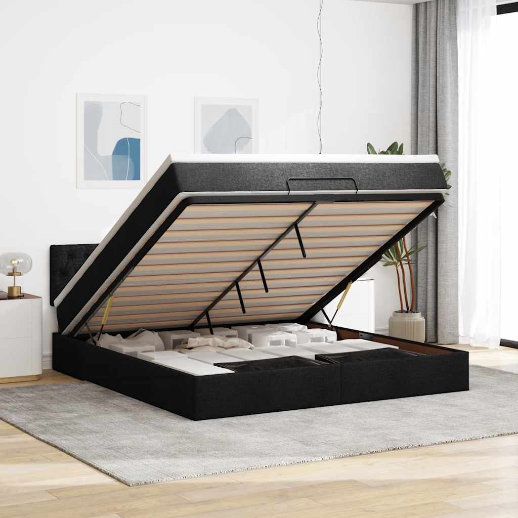 Ottoman bed met matras 180x200cm stof zwart is nu te koop bij PeponiXL, paradijselijk wonen!